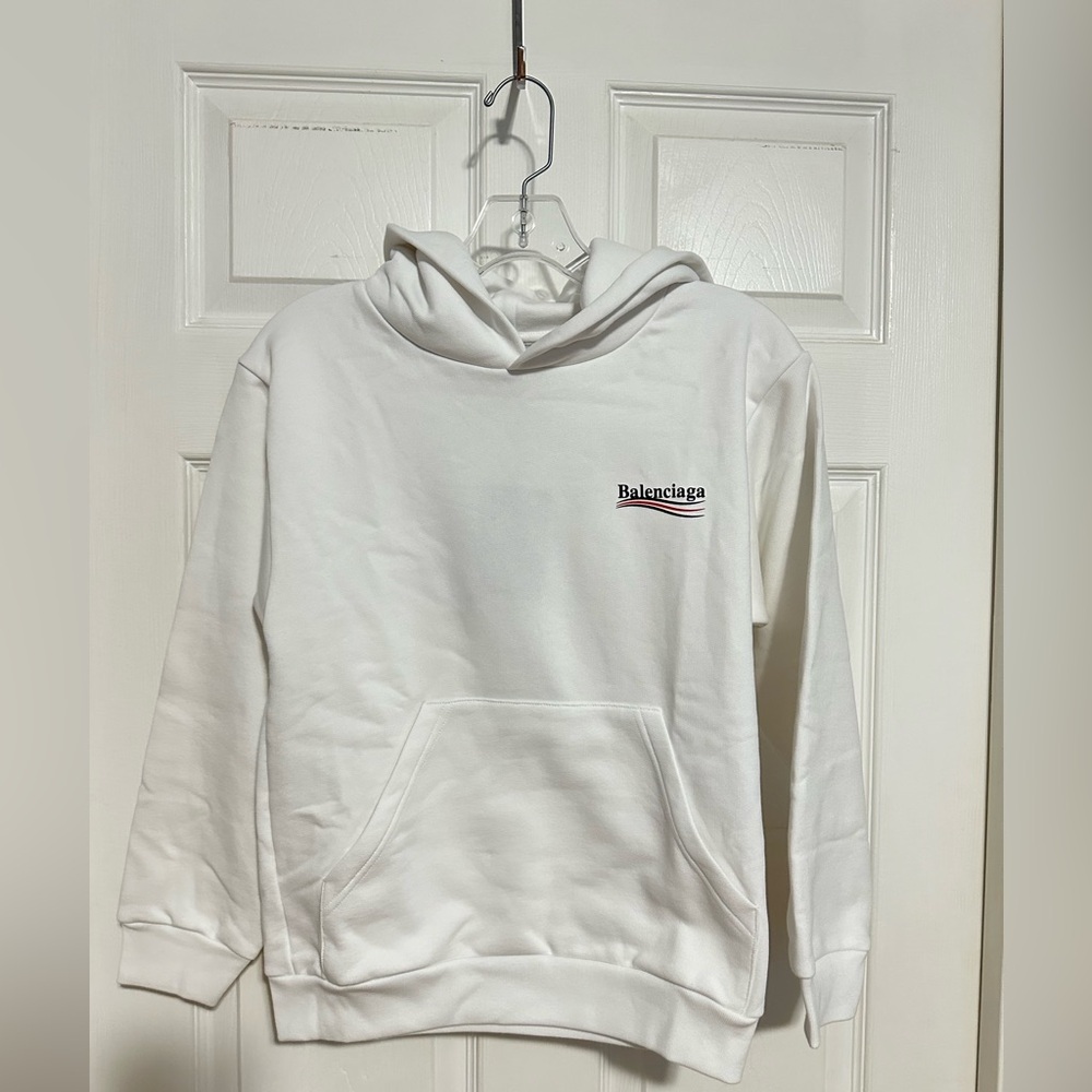 💯%Authentic!Brand New!Balenciaga KIDS POLITICAL CAMPAIGN HOODIE IN WHITE size10